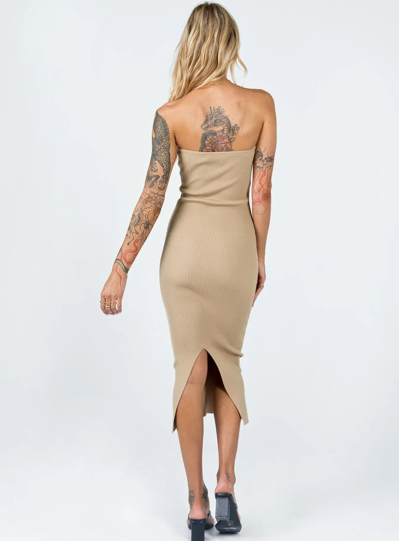 Princess Polly Ethan Strapless Midi Dress Beige Shop