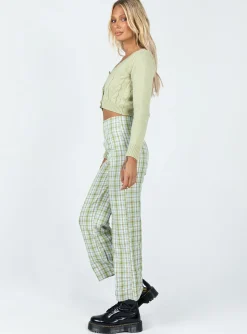 Princess Polly Euros Pants  Light Green Check Cheap