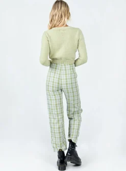 Princess Polly Euros Pants  Light Green Check Cheap
