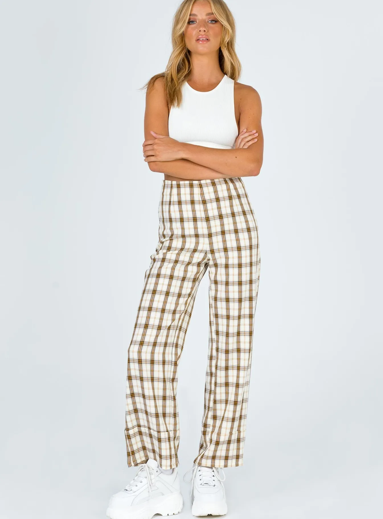 Princess Polly Euros Pants Yellow Check Online