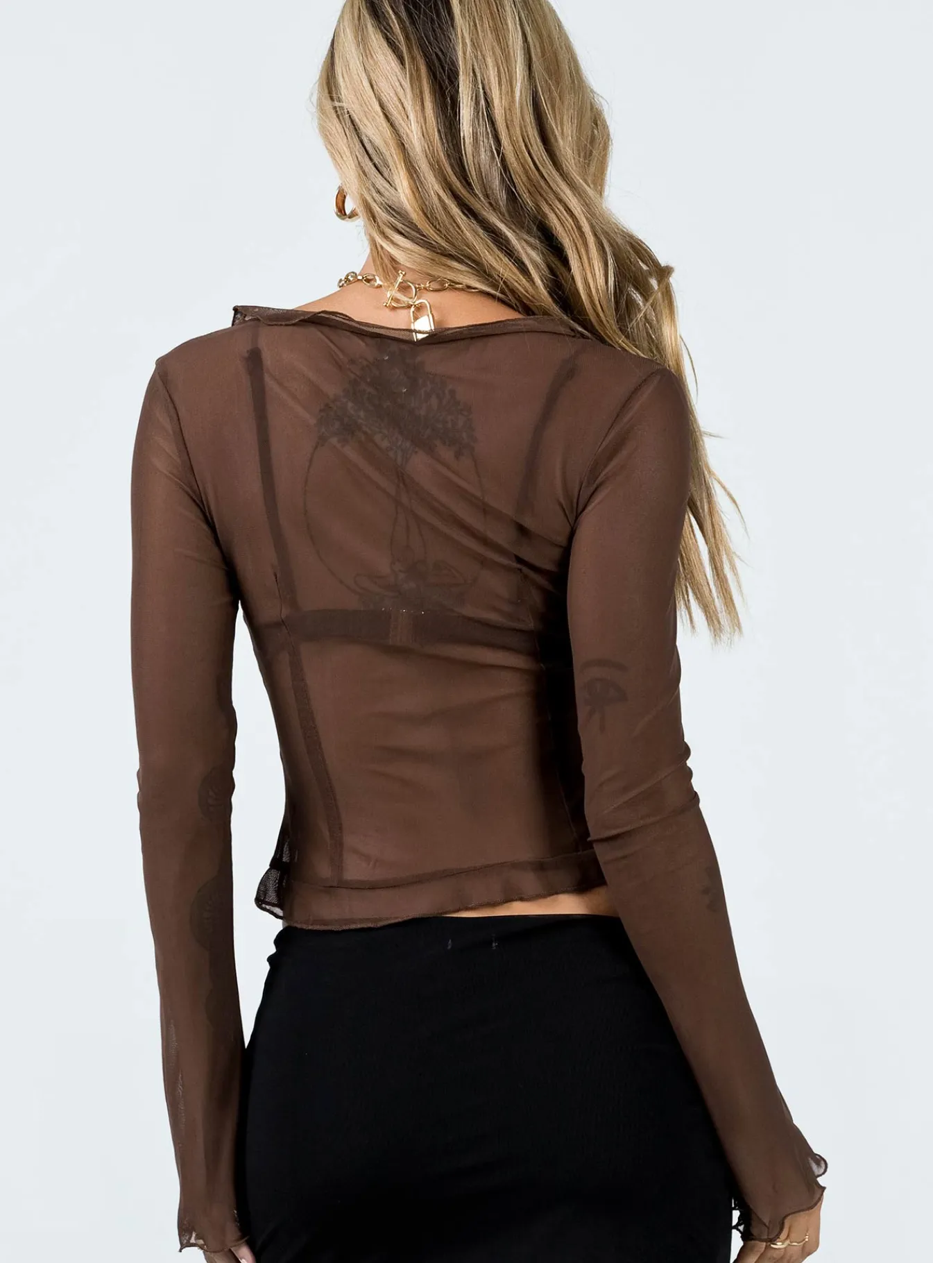 Princess Polly Everly Long Sleeve Top Brown New