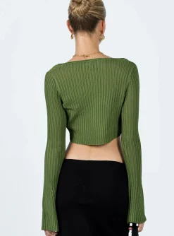 Princess Polly Eydie Long Sleeve Top Khaki Discount
