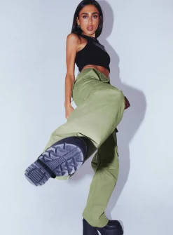 Princess Polly Fallout Mid Rise Cargo Pants Green Online