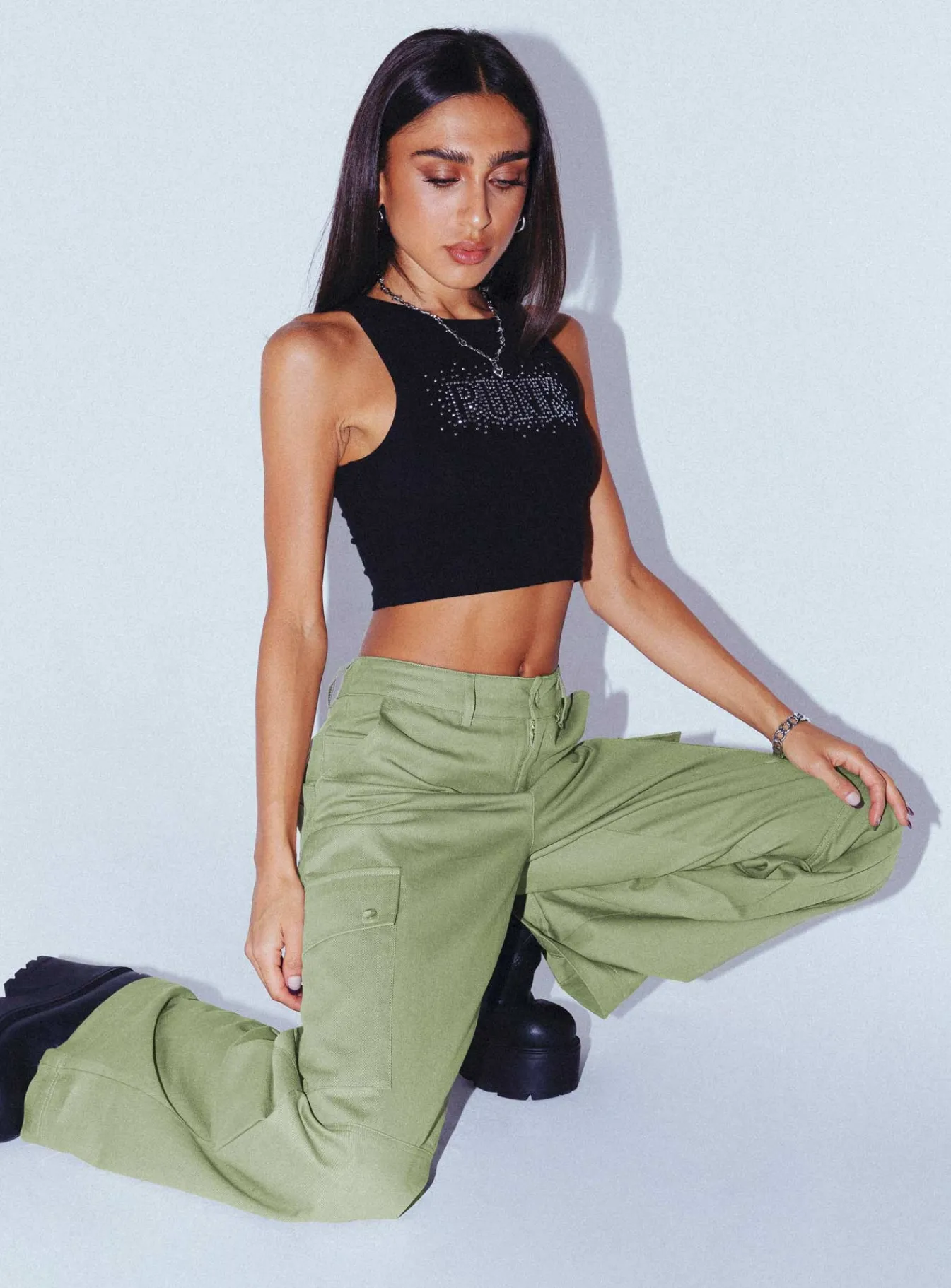 Princess Polly Fallout Mid Rise Cargo Pants Green Online