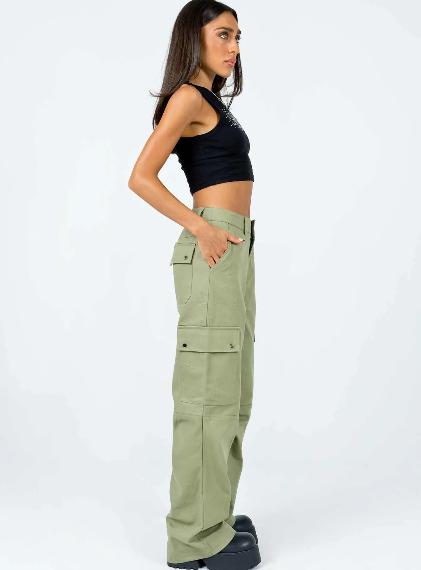 Princess Polly Fallout Mid Rise Cargo Pants Green Online