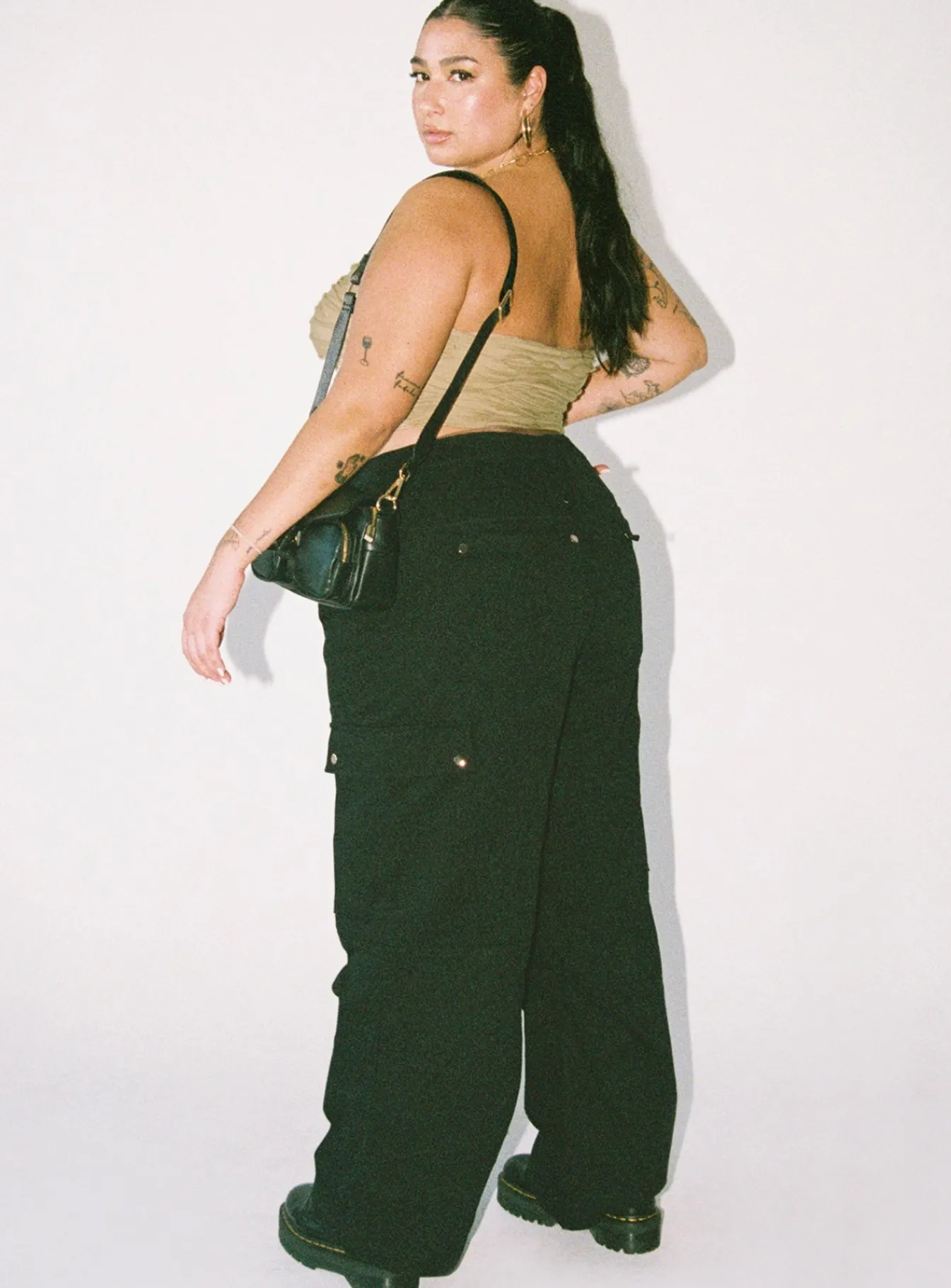 Princess Polly Fallout Mid Rise Cargo Pantscurve Black Clearance