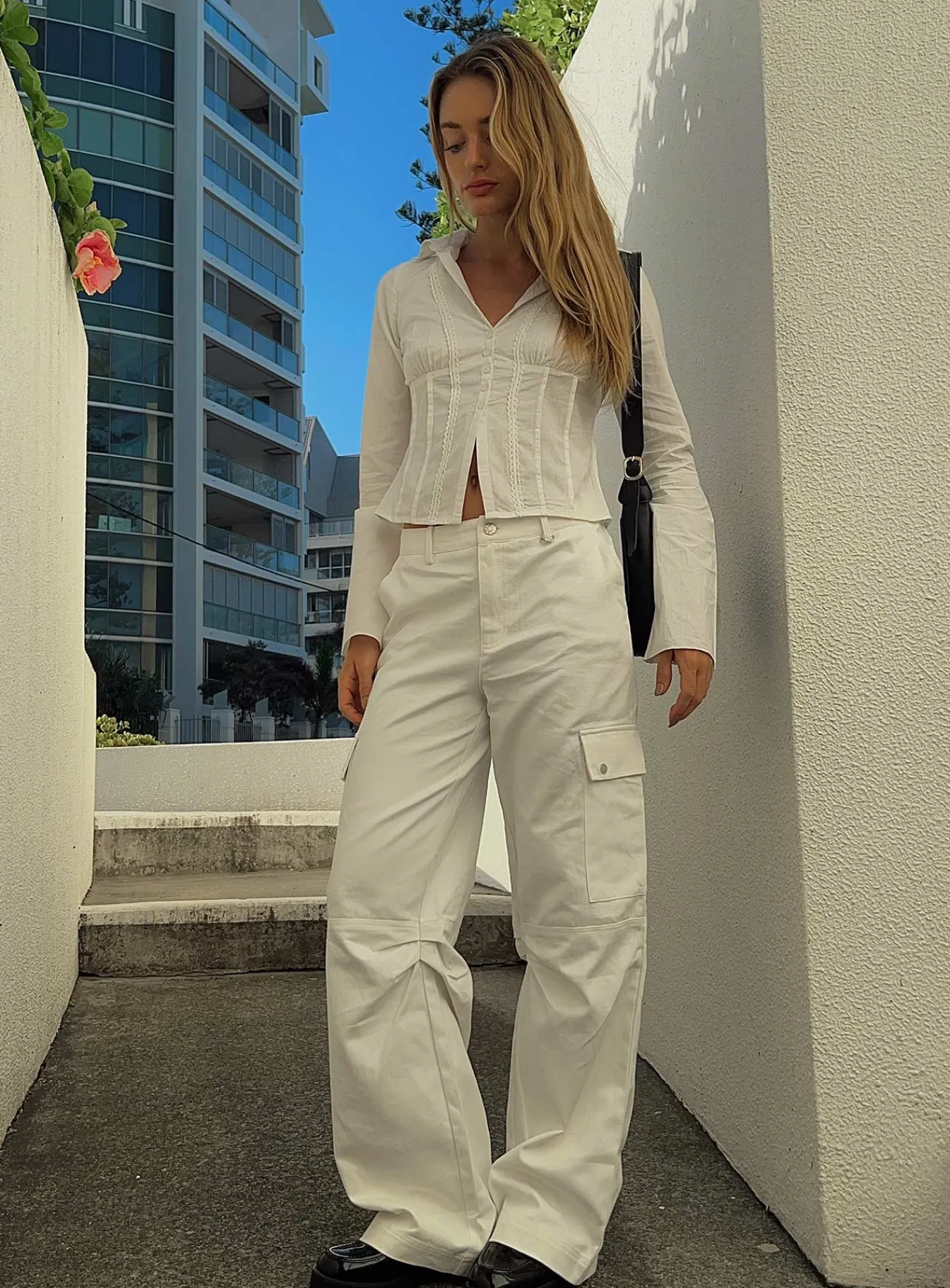 Princess Polly Fallout Mid Rise Cargo Pants White Discount