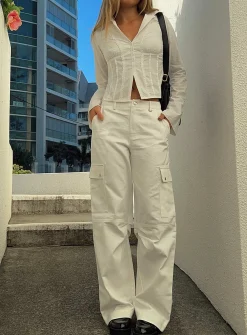 Princess Polly Fallout Mid Rise Cargo Pants White Discount