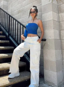 Princess Polly Fallout Mid Rise Cargo Pants White Discount
