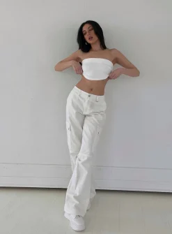 Princess Polly Fallout Mid Rise Cargo Pants White Discount