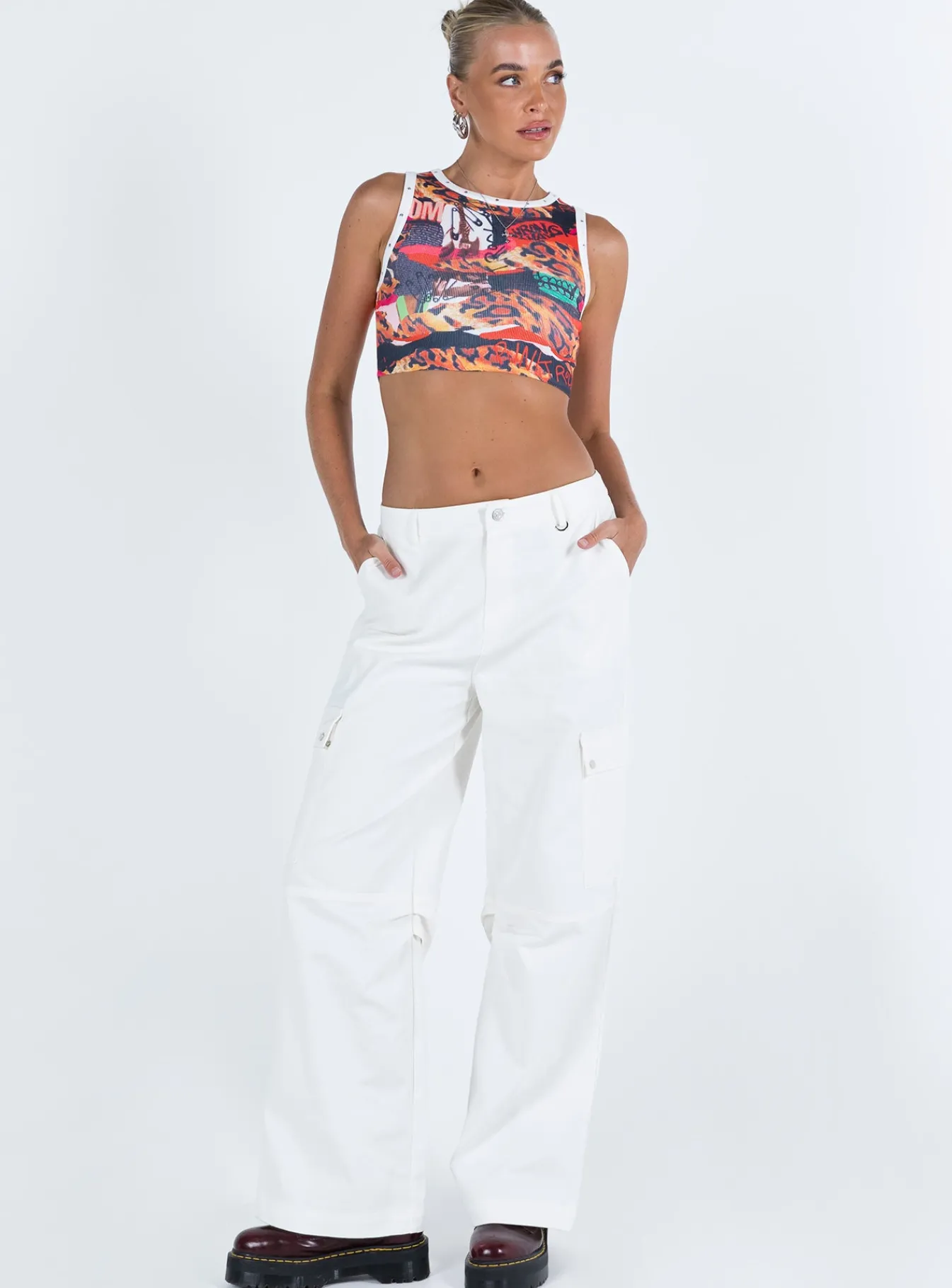 Princess Polly Fallout Mid Rise Cargo Pantstall White Cheap