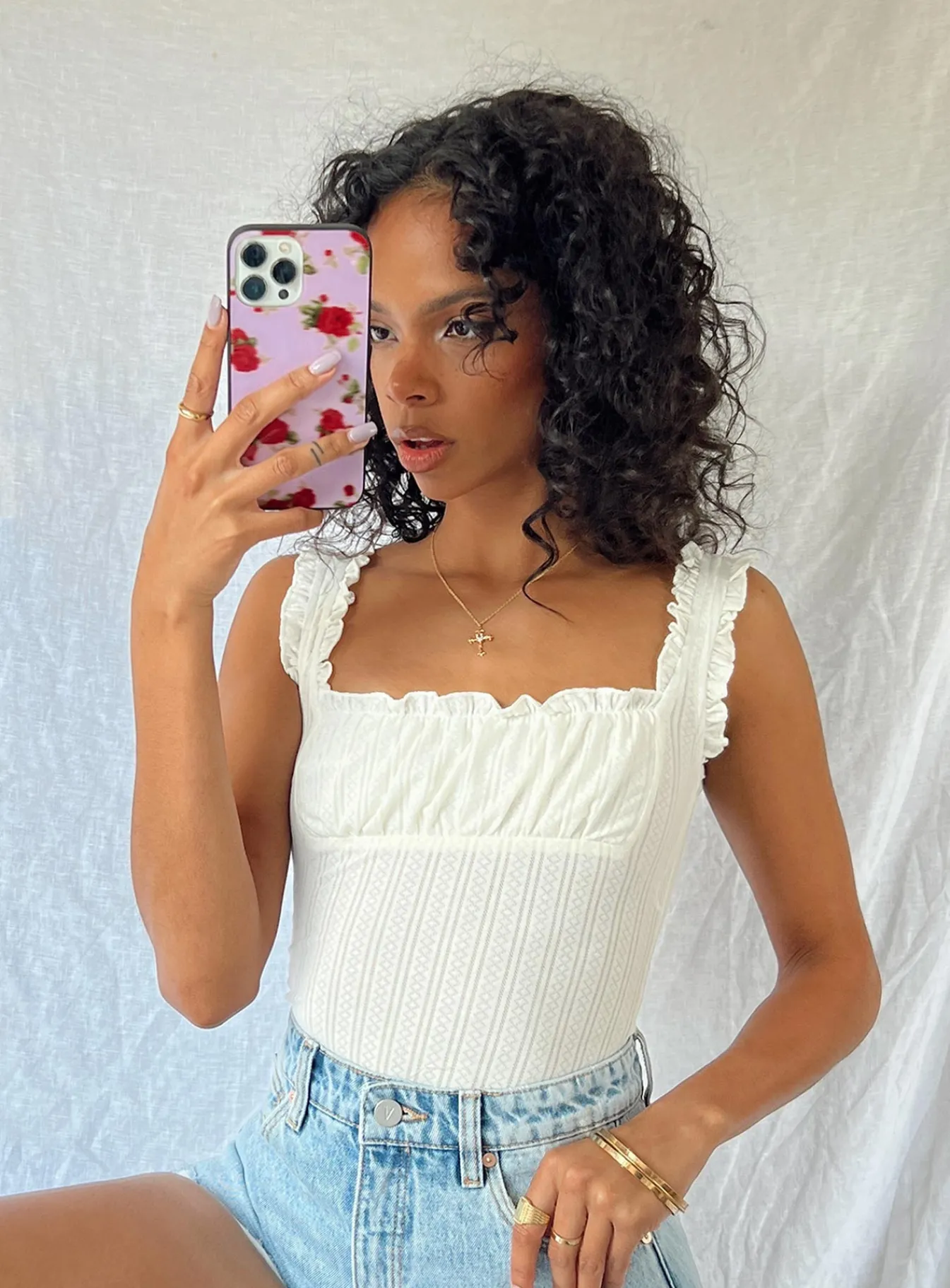 Princess Polly Farrand Pointelle Bodysuit Ivory Clearance