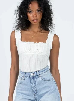 Princess Polly Farrand Pointelle Bodysuit  Ivory Clearance