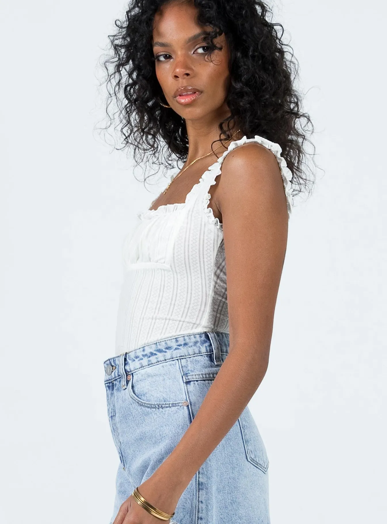 Princess Polly Farrand Pointelle Bodysuit Ivory Clearance