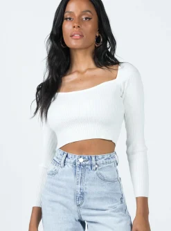 Princess Polly Farrington Long Sleeve Top  White Clearance