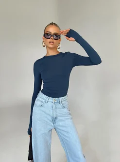 Princess Polly Farro Long Sleeve Top  Navy Store