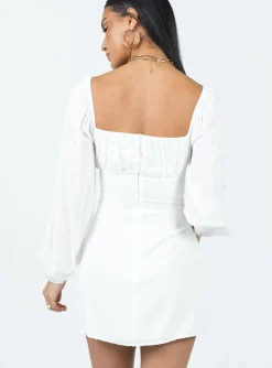 Princess Polly Fauce Long Sleeve Mini Dress Cream New