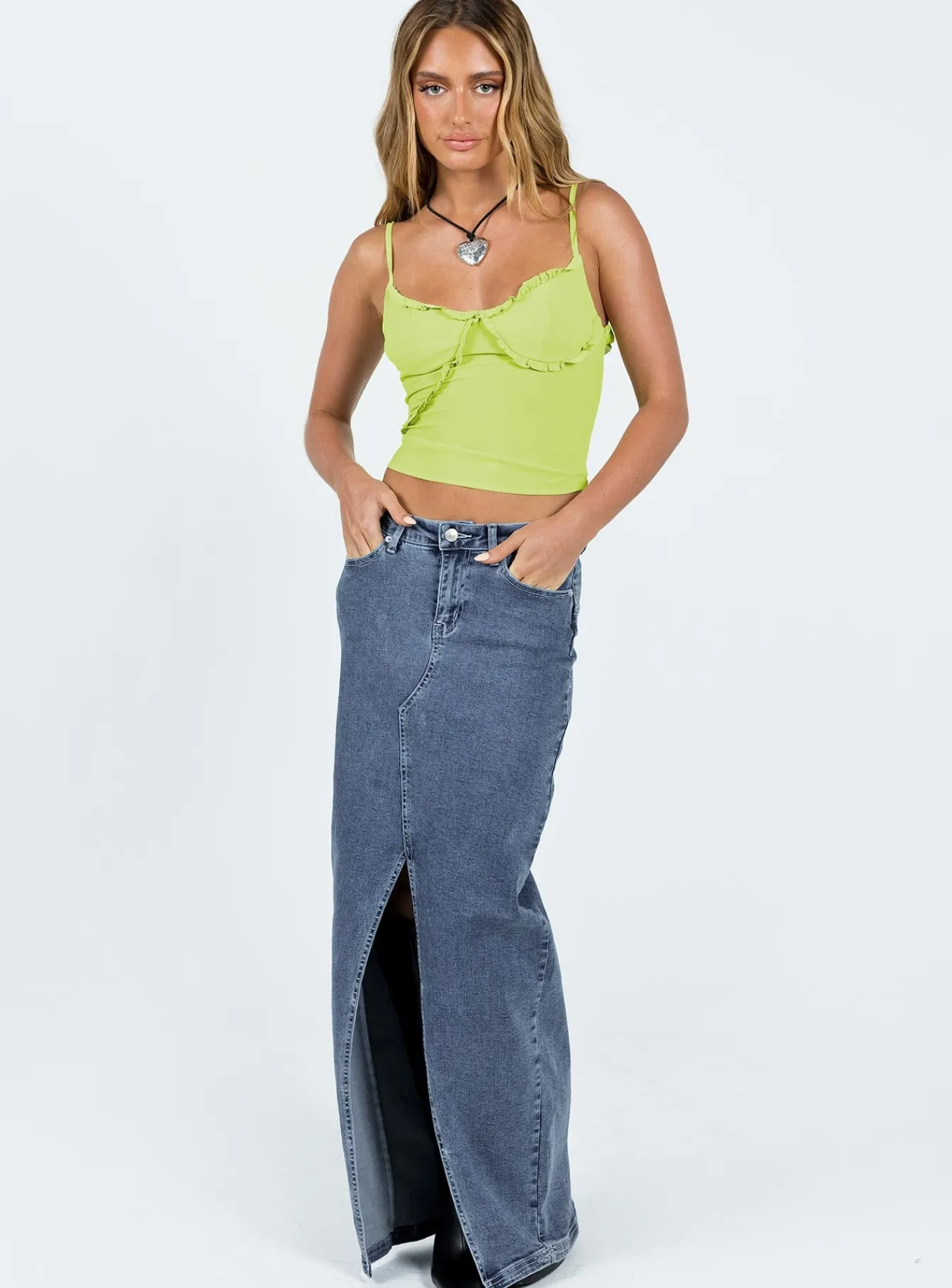 Princess Polly Fernad Ruffle Cami Green Shop