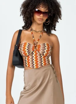 Princess Polly First Take Top  Brown Multi Cheap