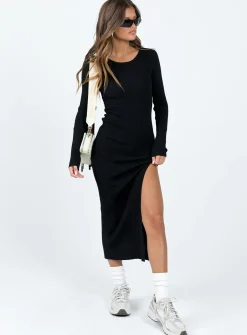 Princess Polly Fitro Long Sleeve Maxi Dress  Black Clearance