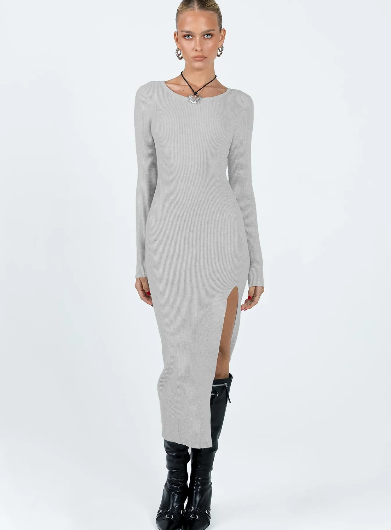 Princess Polly Fitro Long Sleeve Maxi Dress Grey New