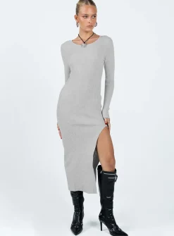 Princess Polly Fitro Long Sleeve Maxi Dress  Grey New