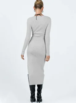 Princess Polly Fitro Long Sleeve Maxi Dress Grey New