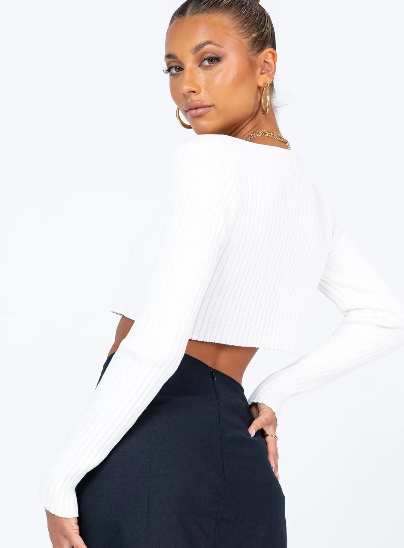 Princess Polly Fletcher Long Sleeve Top White New