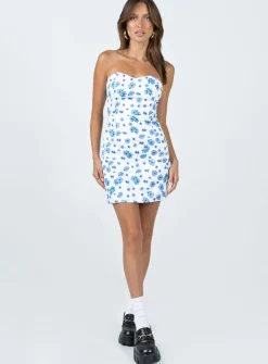 Princess Polly Florella Strapless Mini Dress/ Blue White Sale
