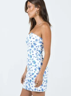 Princess Polly Florella Strapless Mini Dress/ Blue White Sale