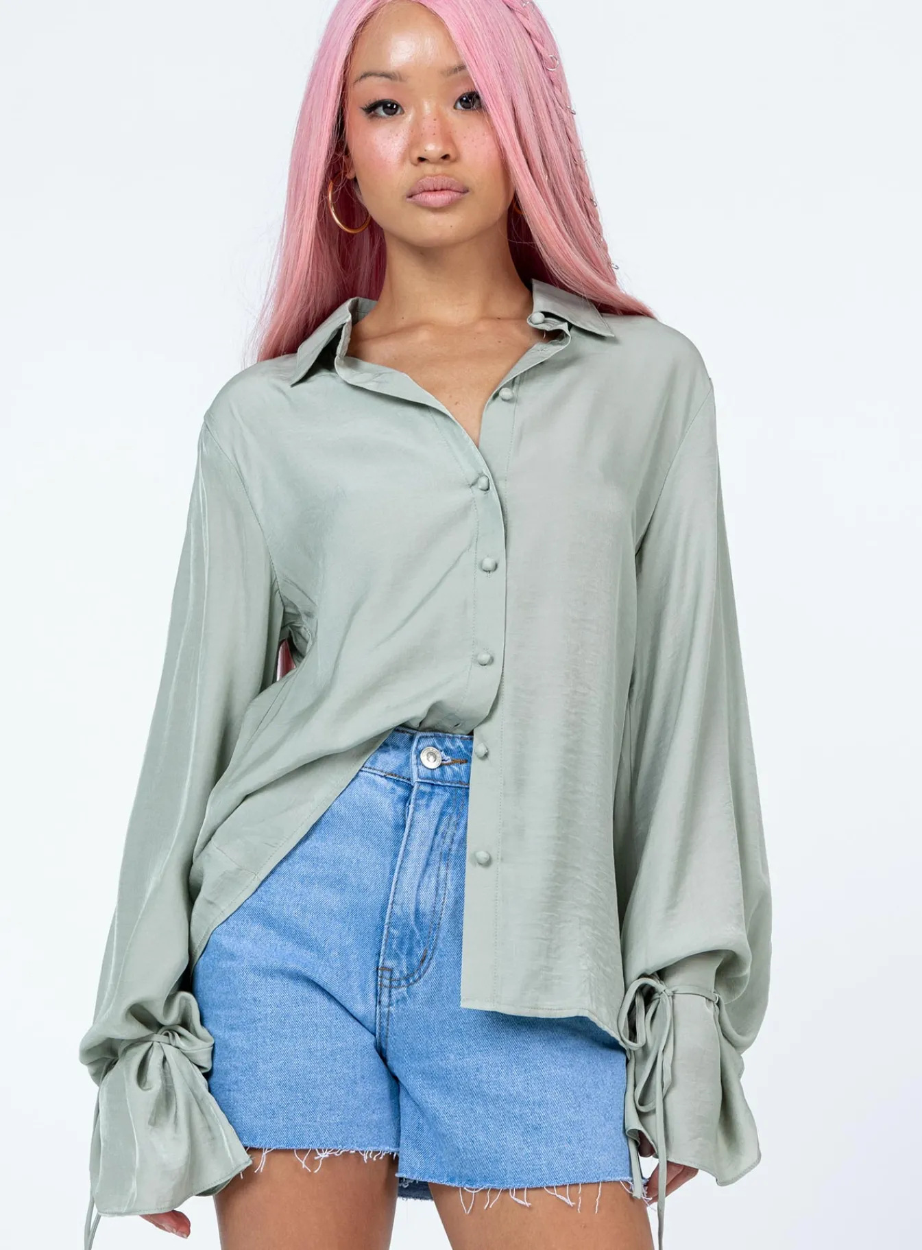 Princess Polly Forbidden Shirt Sage Outlet