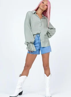 Princess Polly Forbidden Shirt Sage Outlet