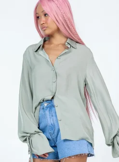 Princess Polly Forbidden Shirt Sage Outlet