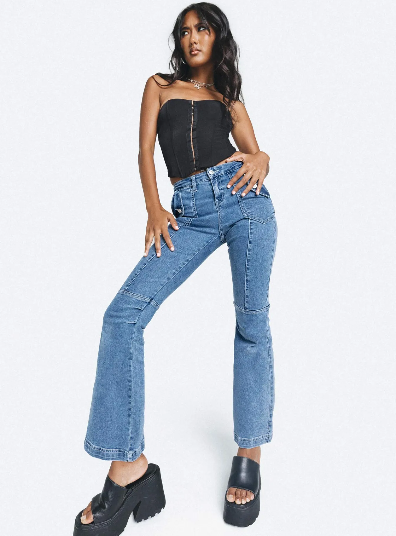 Princess Polly Formont Jeans Mid Wash Denim Blue Denim Online