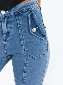 Princess Polly Formont Jeans Mid Wash Denim Blue Denim Online