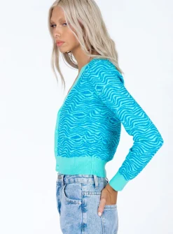 Princess Polly Franc Cropped Cardigan Blue Cheap