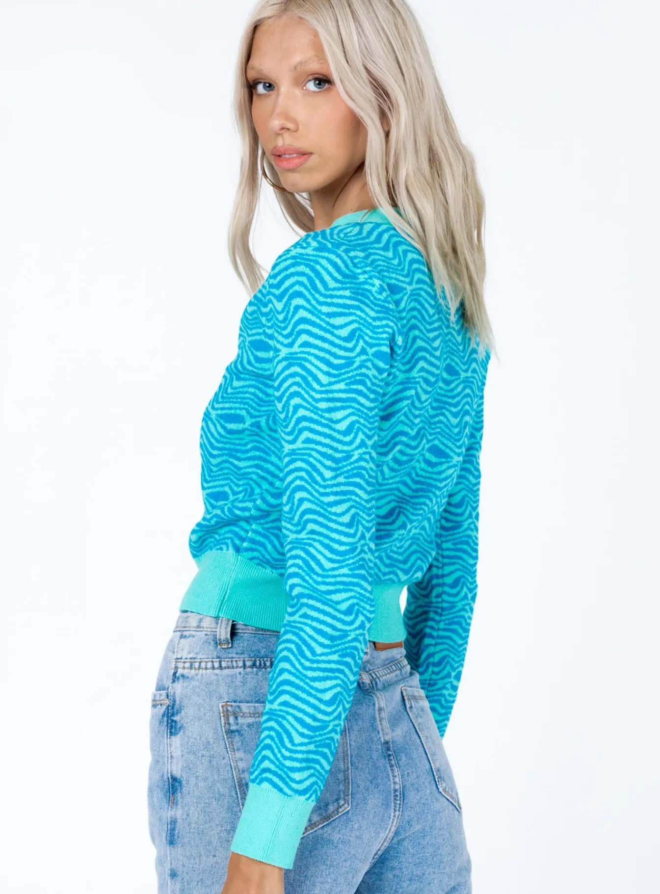 Princess Polly Franc Cropped Cardigan Blue Cheap