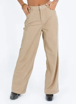 Princess Polly Frannie Corduroy Pants  Cream Sale
