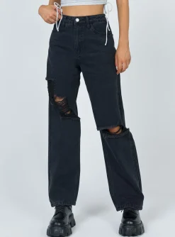 Princess Polly Fraya High Rise Boyfriend Jeans Denim   Black Hot