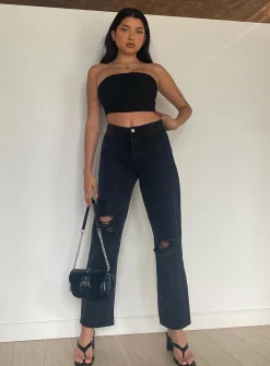 Princess Polly Fraya High Rise Boyfriend Jeans Denim Black Hot