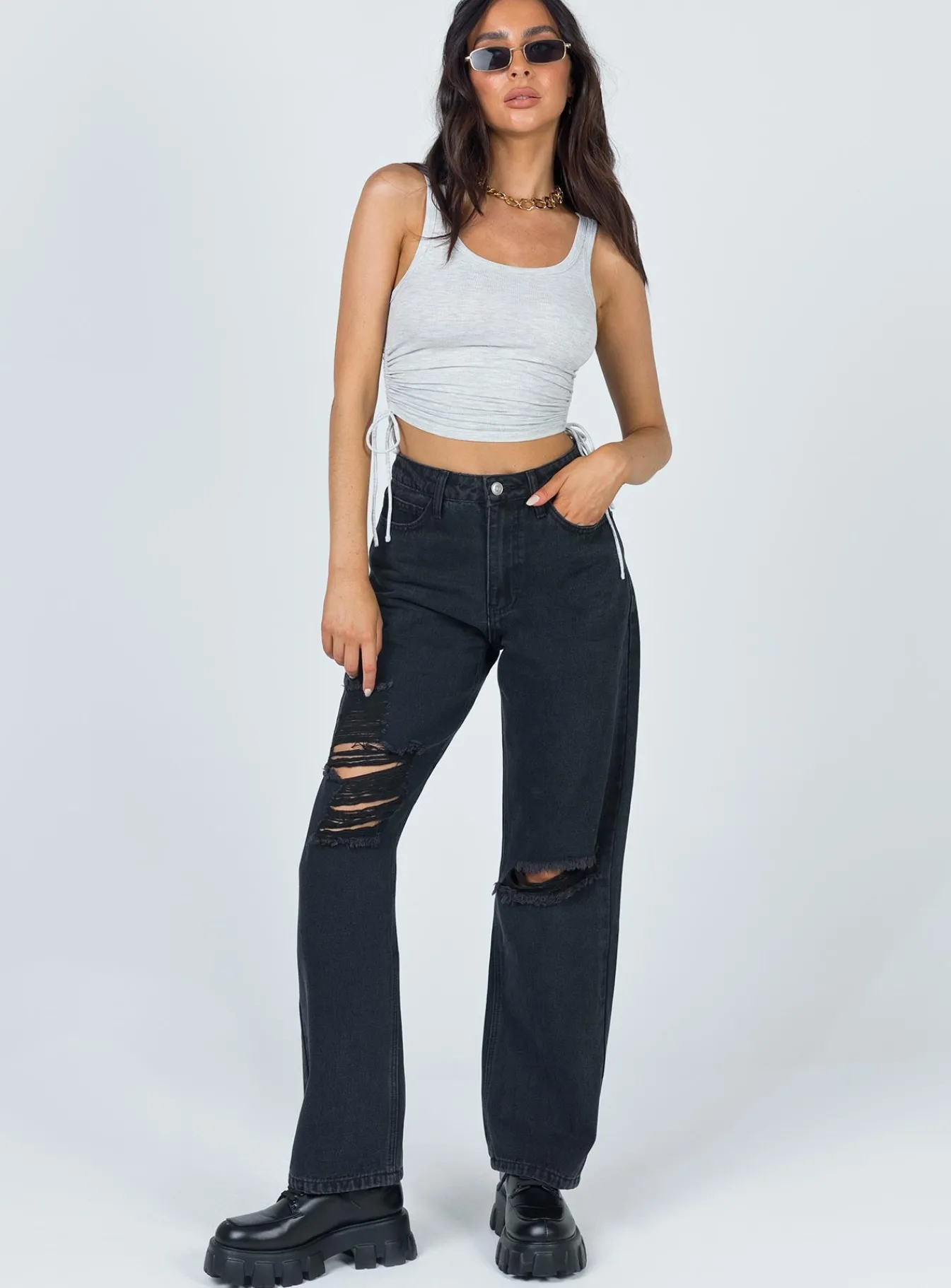 Princess Polly Fraya High Rise Boyfriend Jeans Denim Black Hot