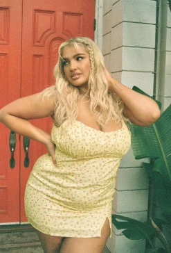 Princess Polly Freya Mini Dress Curve Yellow Hot