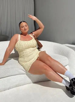 Princess Polly Freya Mini Dress Curve   Yellow Hot