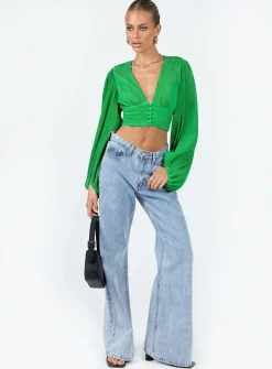 Princess Polly Fria Top Green Clearance