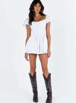 Princess Polly Front Row Romper Plain White Store