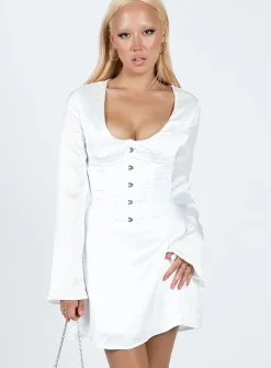 Princess Polly Gael Long Sleeve Mini Dress  White Discount
