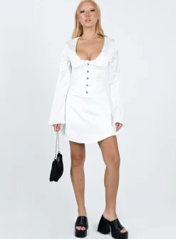 Princess Polly Gael Long Sleeve Mini Dress  White Discount