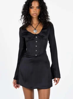 Princess Polly Gael Long Sleeve Mini Dress  Black Fashion