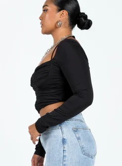 Princess Polly Galyn Long Sleeve Top Black Cheap