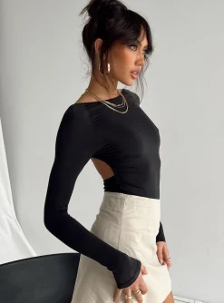 Princess Polly Gatewood Long Sleeve Bodysuit Black New